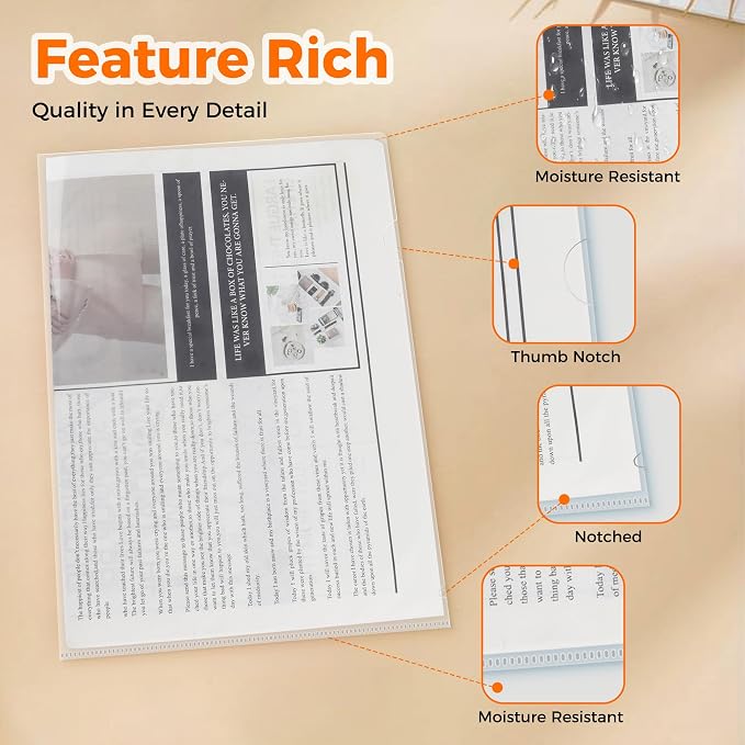 20 Pack Thick Clear Plastic Folders – Fits A4 & Letter Size Paper 8.5x11 Inch - Image 7