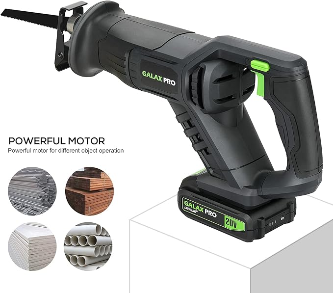 GALAX PRO Cordless Reciprocating Saw with 20V 2.0Ah battery, 0-3000RPM Variable Speed Power Reciprocating Saws with 7/8" Stroke Length,5pcs Zallsaw Blade for thin wooden board, soft metal Cutting-DeskLoop Office