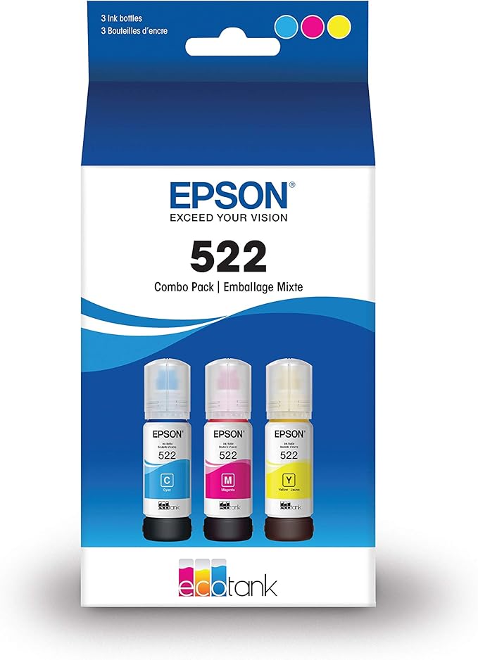 Epson EcoTank Pro ET-5850 Wireless Color All-in-One Supertank Printer, White & T522 EcoTank Ink Ultra-high Capacity Bottle Color Combo Pack (T522520-S)-DeskLoop Office