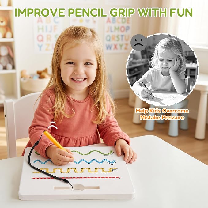 GAMENOTE Magnetic Shapes and Lines Tracing Board, 2-in-1 Double-Sided Pencil - Image 7