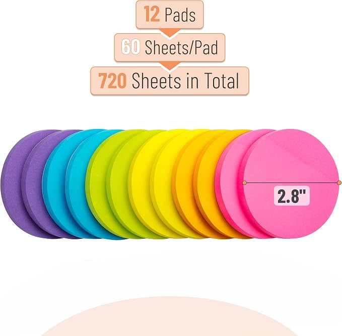 Mr. Pen- Round Sticky Notes, 2.8" Diameter, 12 Pads, 720 Sheets, Colorful | - Image 2