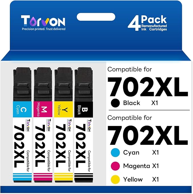 Remanufactured Ink Cartridge Replacement for Epson 702 Ink Cartridges 702XL 702 XL T702XL Compatible with Workforce Pro WF-3720 WF-3730 WF-3733 Printer(4 Pack)-DeskLoop Office
