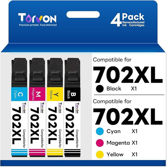 Remanufactured Ink Cartridge Replacement for Epson 702 Ink Cartridges 702XL 702 XL T702XL Compatible with Workforce Pro WF-3720 WF-3730 WF-3733 Printer(4 Pack)-DeskLoop Office