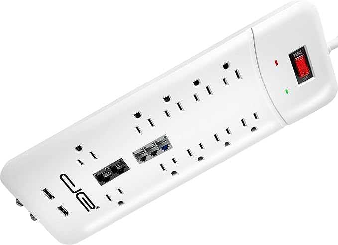 Digital Energy 10-Outlet Straight Plug 4050 Joules Heavy Duty Surge Protector (15 FT, WHT)-DeskLoop Office
