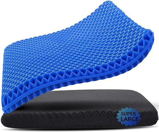 Gel Seat Cushion, 19x19inch Super Large Gel Cushion Pressure Pain Relief Seat Cushion for Long Sitting, Soft Breathable Gel Chair Pads for Home Office Wheelchair Car Seat (Blue)-DeskLoop Office