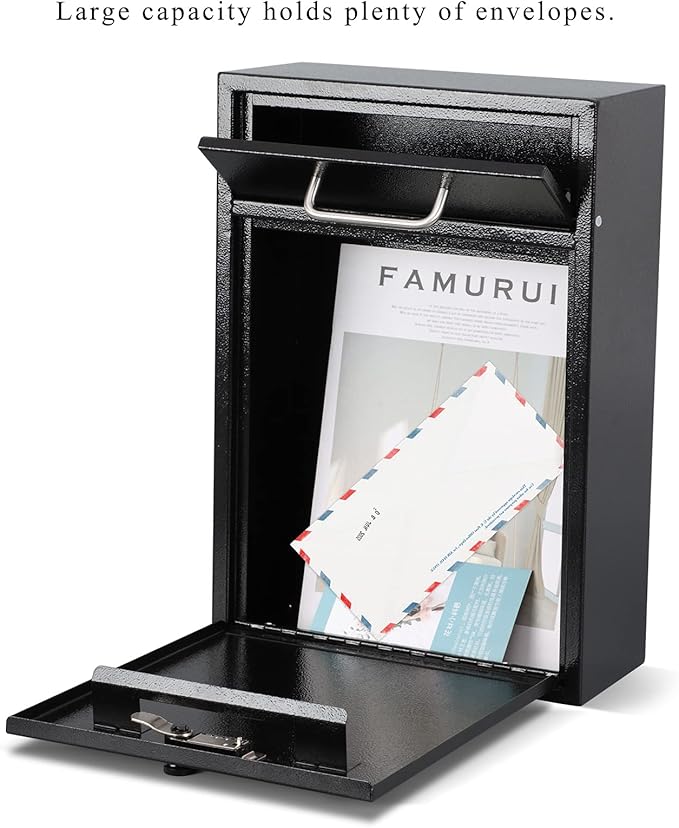 KYODOLED Steel Combination Lock Mail Boxes Outdoor,Locking Wall Mount Mailbox,Security Lock Drop Box,Collection Boxes,16.2H x 11.22L x 4.72W Inches,Black X Large-DeskLoop Office