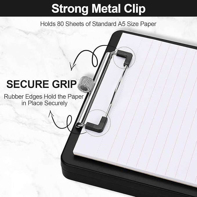 Meiikun Small Clipboard with Storage, A5 Clipboards with Pen Holder, Half - Image 4