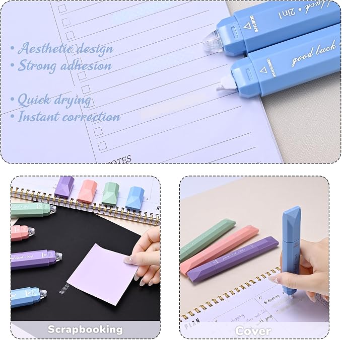 Temiary 4 Pcs 2 in 1 White Correction Tape and Double Sided Roller Set - Image 4