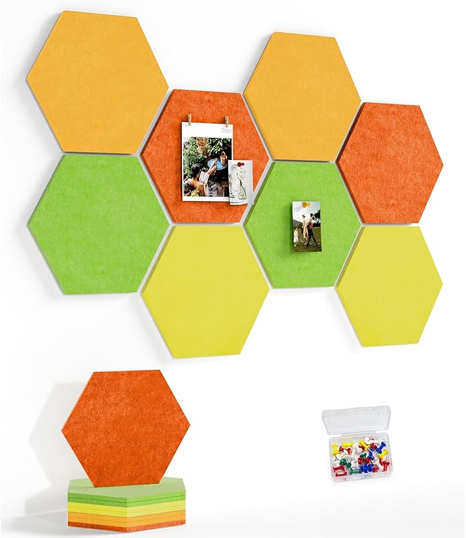 8 Pack Hexagon Felt Bulletin Board Tiles by Uoisaiko