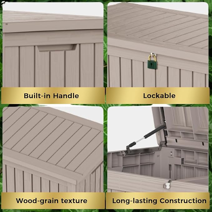 180 Gallon Lockable Resin Deck Box, Waterproof & UV-Resistant Outdoor Storage Box for Outdoor Cushion Storage, Garden Tools & Pool Accessories Storage, Gray-DeskLoop Office