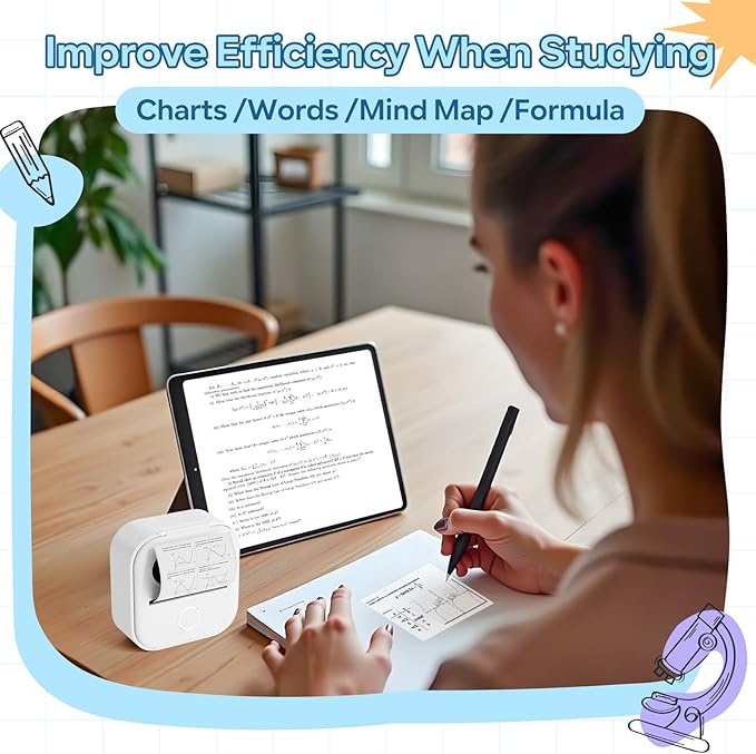 Print Pods Mini Printer, Sticker Maker Machine Y02C, Mini Portable Printer with 1 Roll Paper, Bluetooth Inkless Receipt for Phone, Thermal Portable Maker for Journal, Note, Photos, Learning-DeskLoop Office