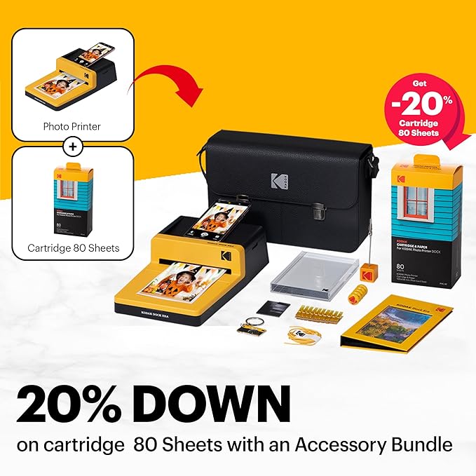 KODAK Dock ERA Plus 4PASS Instant Photo Printer (4x6) (Printer + Initial 10 Sheets + 80 Sheets + Accessories)-DeskLoop Office