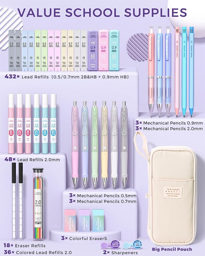 Four Candies 42PCS Aesthetic School Supplies, Mechanical Pencils 0.5mm - Image 4