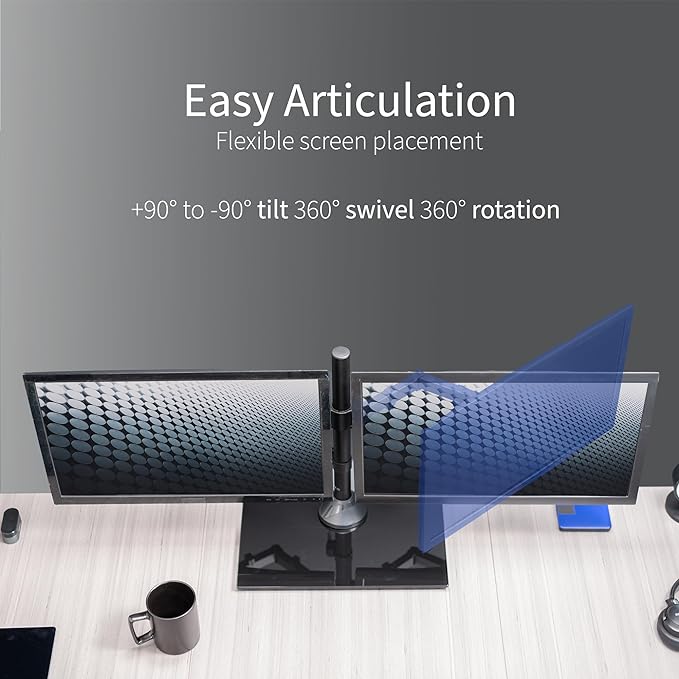 VIVO Freestanding Dual Monitor Stand with Sleek Glass Base and Adjustable Arms, Mounts 2 Screens up to 32 inch and 22 lbs Each, Black, STAND-V002FG-DeskLoop Office