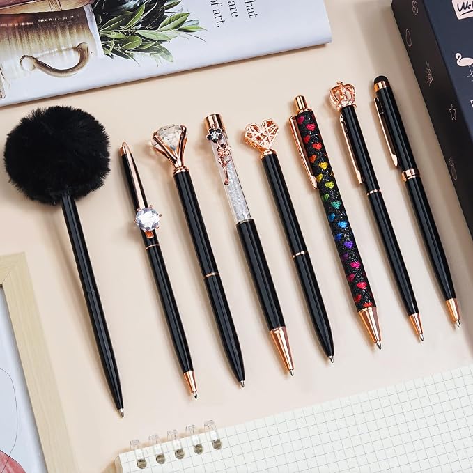 WEMATE 8Pcs Ballpoint Pens Set Metal Crystal Diamond Pen Glitter by WEMATE