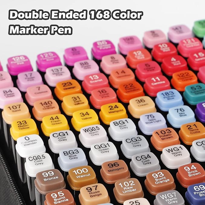 168 Colors Alcohol Markers Set, Dual Tips Blender Art Markers for Drawing, Permanent Sketch Markers for Kids adult coloring, Alcohol Based Markers, Adults Coloring and Artist Illustration.-DeskLoop Office