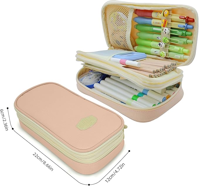 Large Capacity Pencil Case - Durable Zipper Aesthetic Pen Pouch, Big Storage Organizer for School, Office & Travel - Waterproof & Multi-Use (Pink)-DeskLoop Office