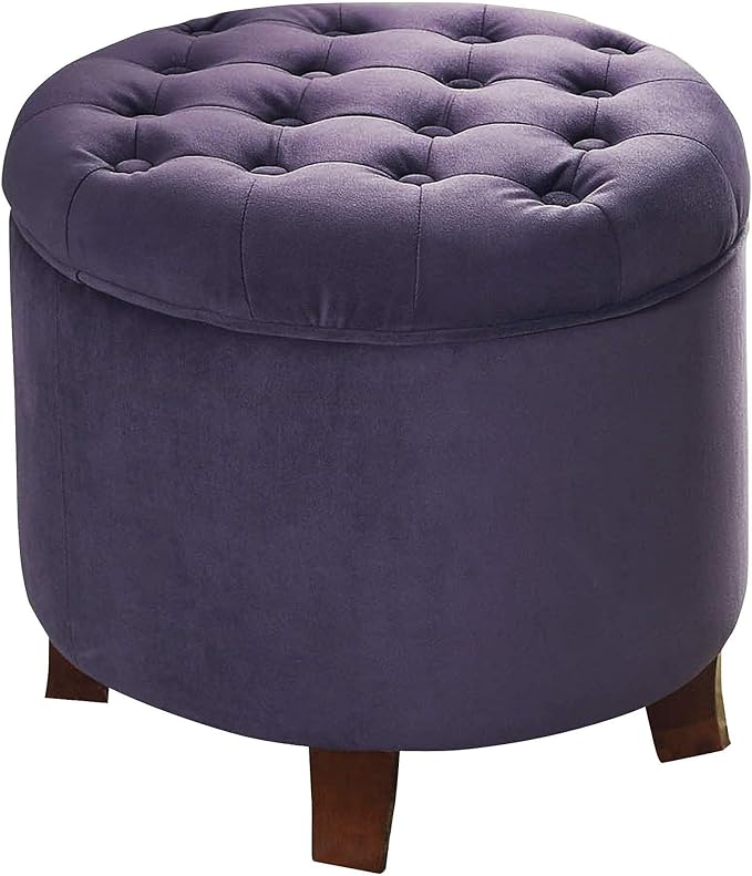 HomePop Home Decor | Upholstered Round Velvet Tufted Foot Rest Ottoman | Ottoman with Storage for Living Room & Bedroom | Decorative Home Furniture, Purple-DeskLoop Office