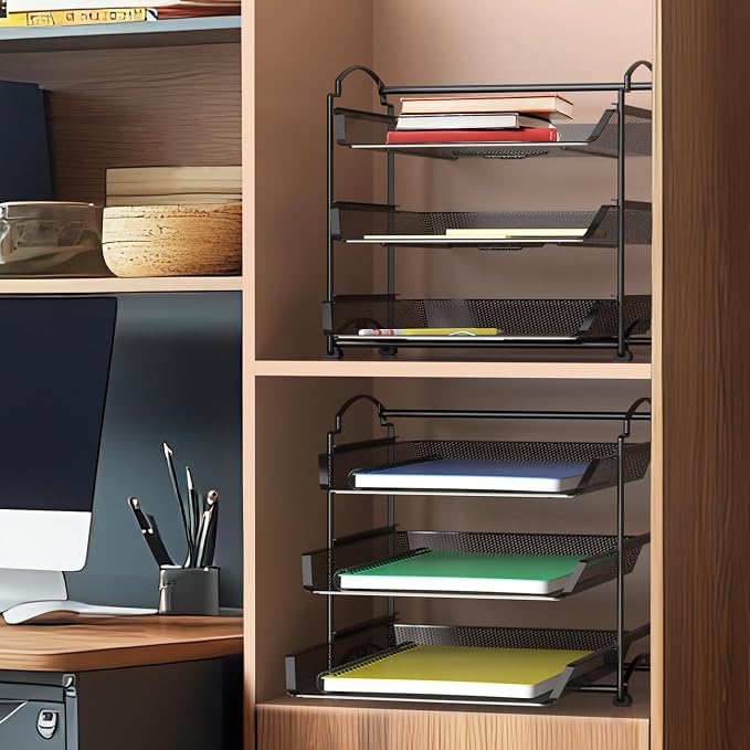 Simple Houseware 3-Tier Stackable and Sliding Desktop Document Letter Tray - Image 7
