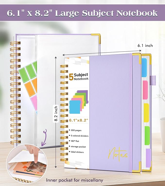 Spiral Notebook Journal with Removable Dividers Tabs, 300 Pages Hardcover - Image 4