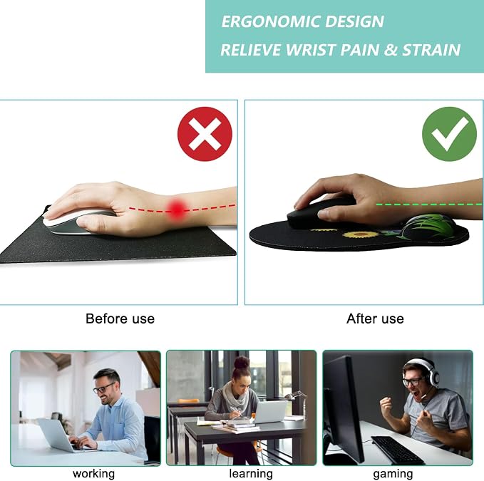 Mouse Pad with Wrist Support, Ergonomic Mouse Pad with Memory Foam Wrist Rest - Image 2