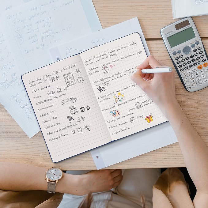 Comix Lined Journal Notebook for Women Men, Journaling Notebooks for Office School Home, 240 Pages, 5.5" x 8.3", College Ruled, A5, Hardcover, Navy Blue-DeskLoop Office