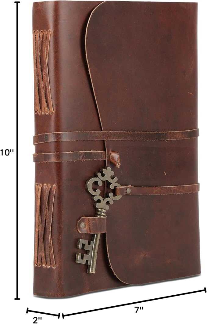 Leather Journal with Deckle Edge Paper 8x6 inch and Vintage Key | Handmade - Image 9