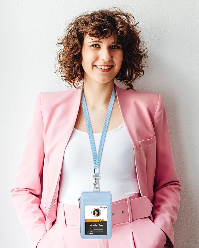 Teskyer ID Badge Holder with Lanyard, Lanyard Wallet, Lychee Cyan | 4-Card - Image 6