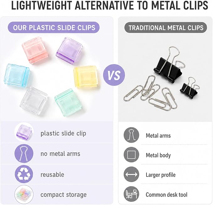 60 PCS Colorful Push Paper Clips, Plastic Slide Binder Clips | Reusable - Image 7