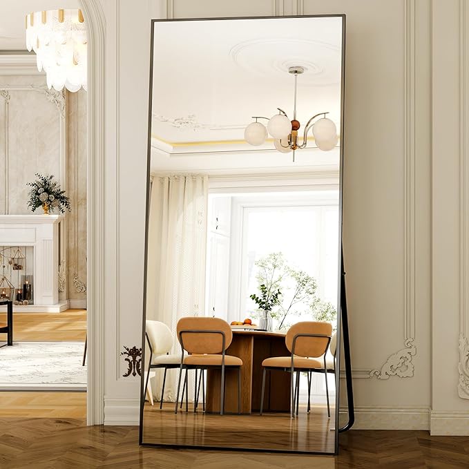 GLSLAND-38 x 77" Rectangular Full Length Mirror - Large Floor Mirrors Aluminum Alloy Frame Full Body Dressing Mirror for Bedroom, Living Room,Black-DeskLoop Office