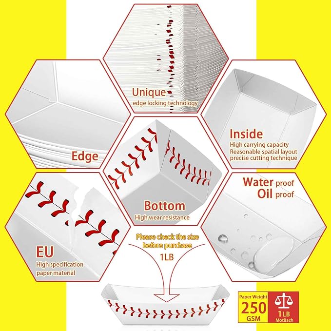 50 Pack 1 Lb Paper Food Boat Trays, Baseball Birthday Decorations Baseball - Image 3