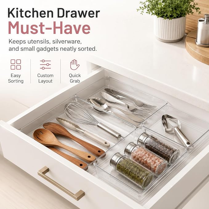 8 Pack Large Clear Plastic Drawer Organizer Bins - Image 5
