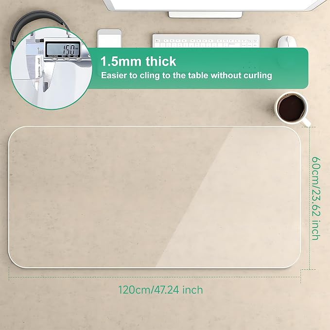 NATRKE Clear Table Protector 47.2"x23.6" Inch, 1.5mm Thick, Waterproof PVC - Image 2