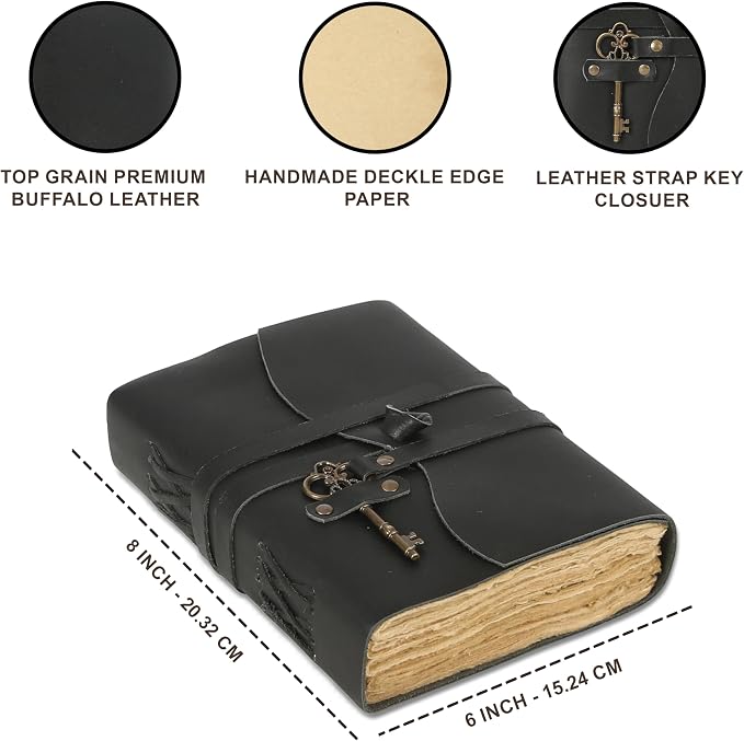 Leather Journal with Deckle Edge Paper 8x6 inch and Vintage Key | Handmade - Image 7