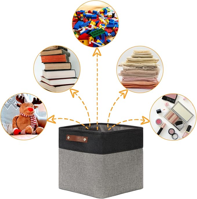 DULLEMELO Cube Collapsible Storage Bins, 12 inch Fabric Storage Cubes Bins Canvas Organization Baskets, Linen Closet Organizers Boxes for Home Organization and Storage (4 Pack - 12" Black&Grey)-DeskLoop Office
