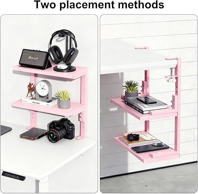 2-Tier Desk Shelf, Expandable Under Desk Storage, Clamp on Desk Shelf, Desktop - Image 4