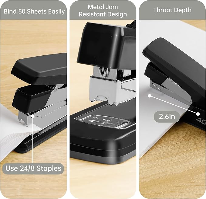 Deli Effortless Desktop Stapler, Heavy Duty Stapler, 40-50 Sheet Capacity - Image 5
