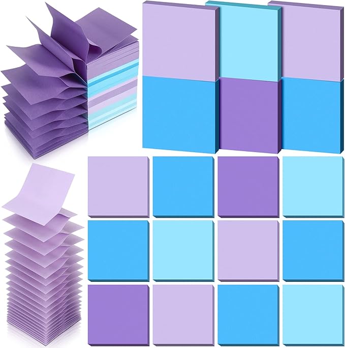 24 Pack Pop Up Sticky Notes 3 x 3 Refills 1200 Sheets Colored Sticky Notes Self Adhesive Memo Pads for Home Office Supplies(Purple Blue, Classic)-DeskLoop Office