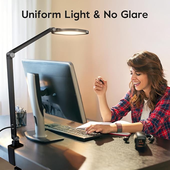 Desk Lights for Home Office, 1200 Lumen LED Desk Lamps with Clamp, Highly Eye-Caring Video Conference Light for Computer, 3 Color 10 Brightness Levels for Ideal Lighting, Remote, Memory & Timer-DeskLoop Office