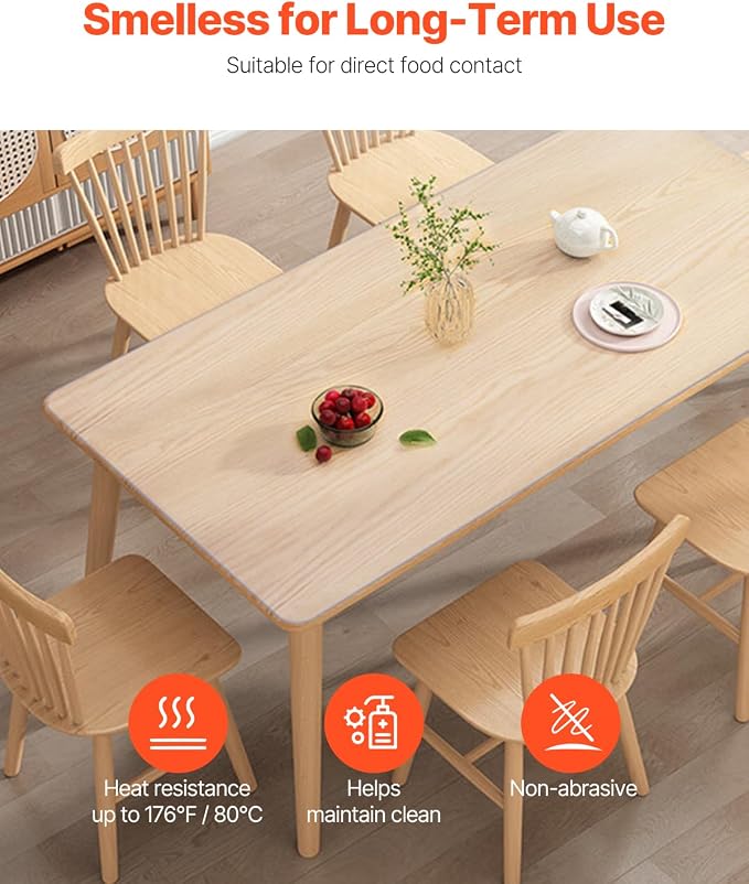 VEVOR Clear Table Cover Protector, 1.5 mm Thick Clear PVC Cover, Waterproof - Image 3