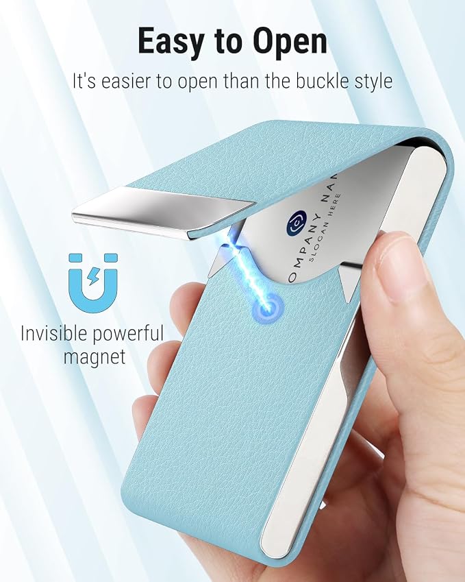 MaxGear Business Card Holder, PU Leather Business Card Case, Light Blue | - Image 3