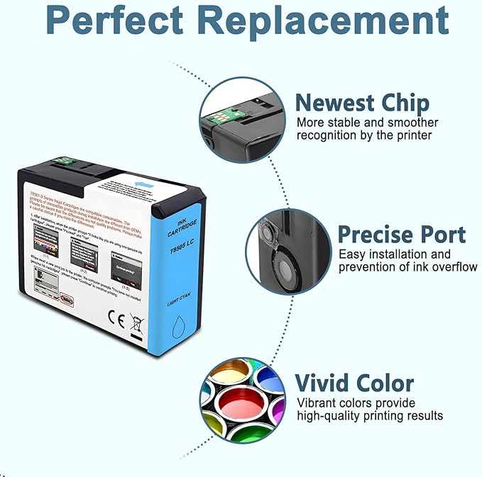 T850 Ink Cartridge T8505 T850500 Remanufactured Work for SureColor P800 (1-Pack, Light Cyan)-DeskLoop Office