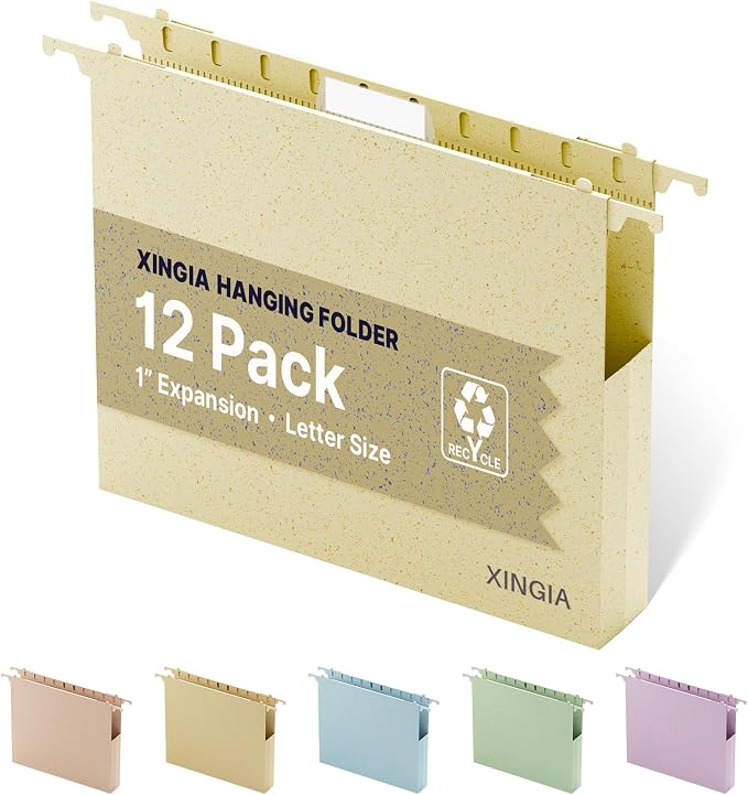XINGIA Plastic Hanging File Folders, Heavy Duty 1'' Expansion, 12 Pack Letter by Unknown