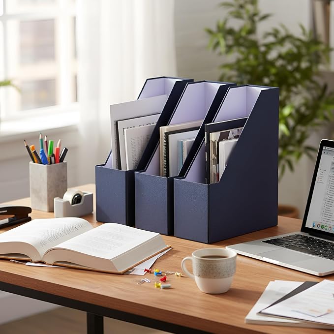 Gueevin Set of 6 Magazine File Holders, Sturdy Cardboard Desk Magazine Organizer - Image 5