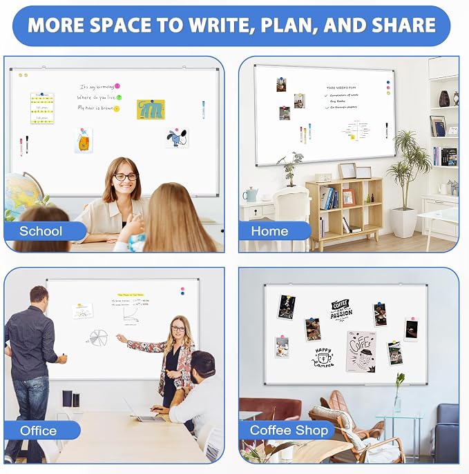 WALGLASS Large White Board, Hanging Mounted Whiteboard Silver Aluminium Frame - Image 4