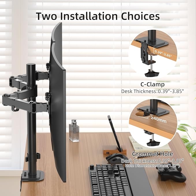 Suptek Dual Monitor Arm Desk Mount,Ultrawide Dual Monitor Arm for 2 Monitor Screens up to 38 inches and Max 22lbs Each,Extra Tall 15.75" Pole Fully Adjustable Monitor Stand for Desk,Black(MD9442MB)-DeskLoop Office