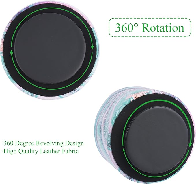 Round Leather Art Supply Organizer,Remote Control Holder,360-degree Rotating Pen Organizer with 4 Compartments(1-Pink Green Splash Ink)-DeskLoop Office