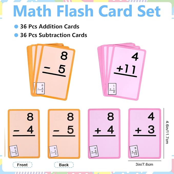 72 Pcs Reusable Addition and Subtraction Flash Cards, Double-Sided Math Flash - Image 3
