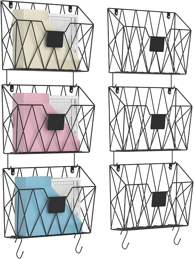 CADUKE 6 Pack Wall File Organizer, Metal Hanging Folder Holder Mail Magazine - Image 8