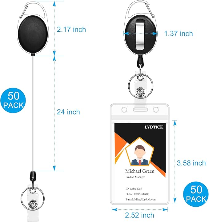 100 Pcs Retractable Badge Reels & ID Badge Holder, Heavy Duty Badge Holder - Image 2